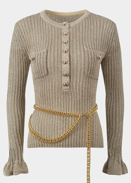 Golden Belt Top Manga Larga