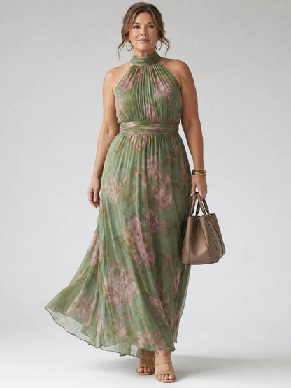 Mirelle | Robe midi dos nu froncée à col halter
