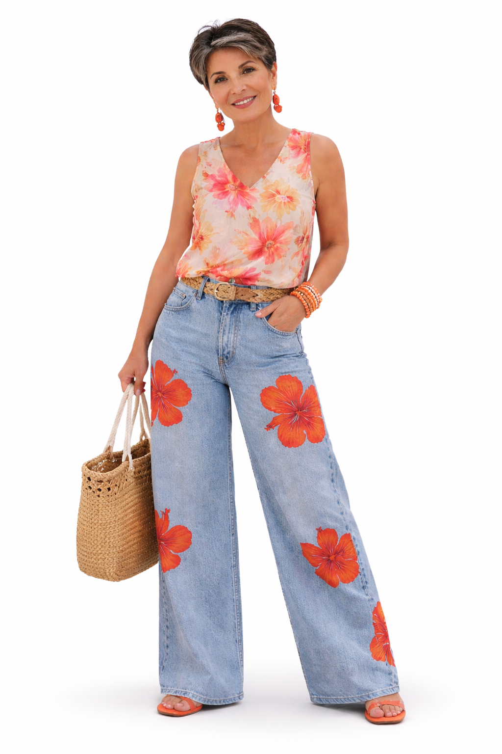 Jean Wide Leg à Imprimé Floral