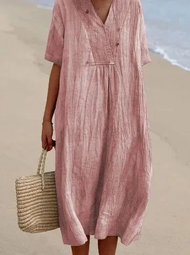 Sophie | Robe Décontractée Effet Lin à Col V